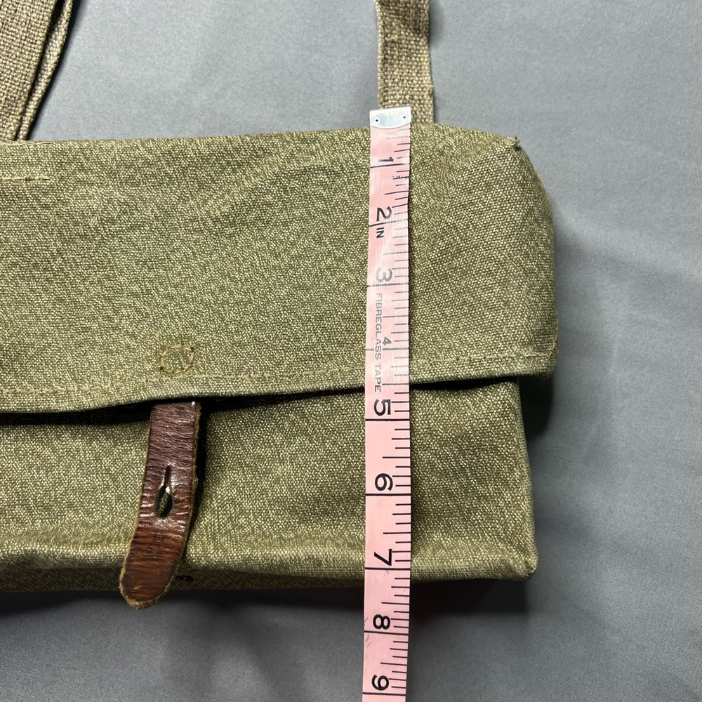 Vintage Swiss Army Canvas Pepper Salt Pack Military Green Bag Leather Detail - Picture 12 of 13